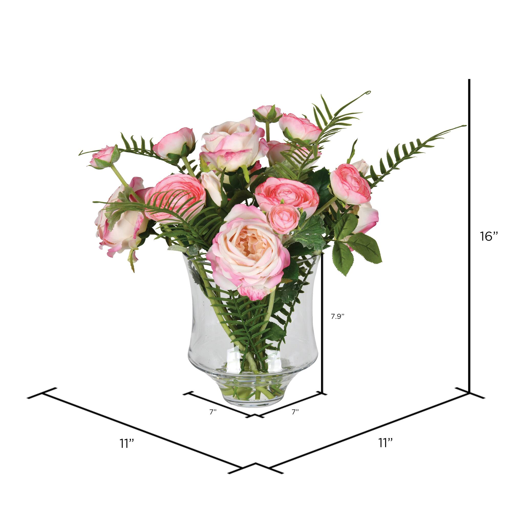 16" Artificial Dark Pink Rose in Glass Pot
